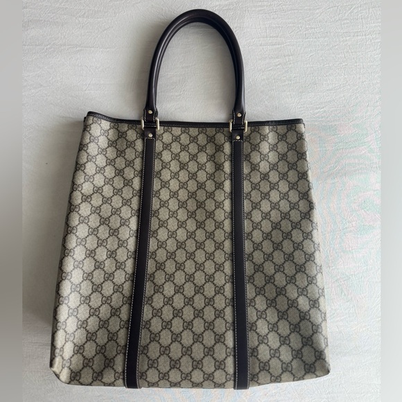 GUCCI | Coated Canvas Men’s Travel Tote Bag Leather Handle GG Print - Picture 2 of 13